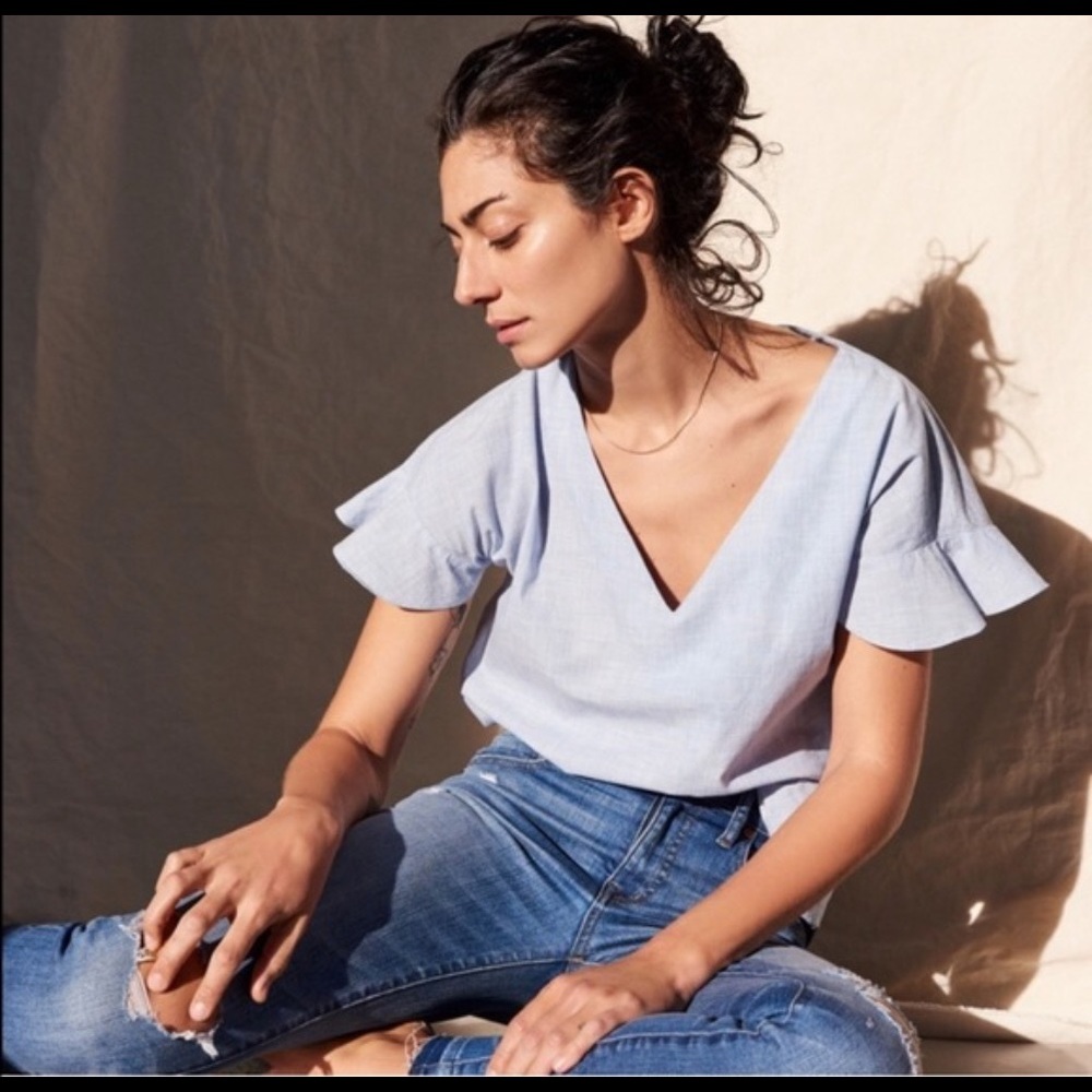 Madewell • Sundrift Ruffle Blue Top Blouse M